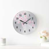 Floral Cherry Blossom Pink Silver Girls Room Grote Klok (Huis)