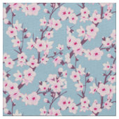 Floral Cherry Blossom Pink Sky Blue Stof (Close Up)