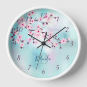 Floral Cherry Blossom Pink Turquoise Monogram (Voorkant)