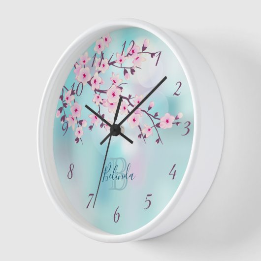 Floral Cherry Blossom Pink Turquoise Monogram (Hoek)