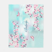 Floral Cherry Blossom Pink Turquoise Monogram Fleece Deken (Voorkant)