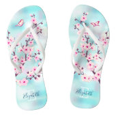 Floral Cherry Blossom Pink Turquoise Monogram Teenslippers (Voetbed)