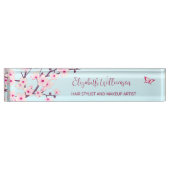 Floral Cherry Blossom Pink Turquoise  Naambordje (Voorkant)