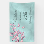 Floral Cherry Blossom Pink Turquoise Spandoek (Verticaal)