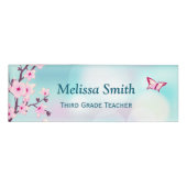 Floral Cherry Blossom Pink Turquoise Teacher Naambadge (Voorkant)
