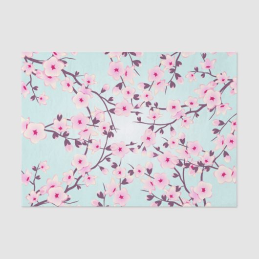 Floral Cherry Blossom Pink Turquoise Tissuepapier (Voorkant)