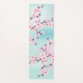 Floral Cherry Blossom Pink Turquoise Yogamat (Voorkant)