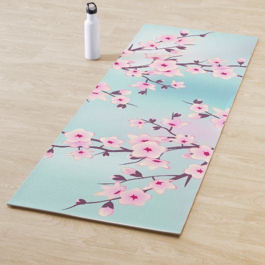 Floral Cherry Blossom Pink Turquoise Yogamat (In situ)