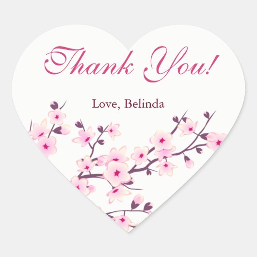 Floral Cherry Blossom Pink White - Bedankt Hart Sticker (Voorkant)
