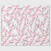 Floral Cherry Blossom Pink White Cadeaupapier (Vlak)