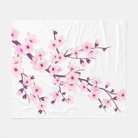 Floral Cherry Blossom Pink White Fleece Deken (Voorkant (Horizontaal))