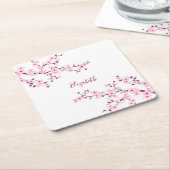 Floral Cherry Blossom Pink White Monogram Kartonnen Onderzetters (Schuin)