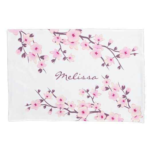 Floral Cherry Blossom Pink White Monogram Kussensloop (Voorkant)