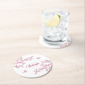 Floral Cherry Blossom Pink White Monogram Name Ba Ronde Kartonnen Onderzetter (Insitu)