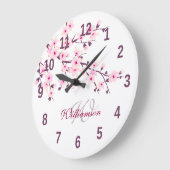Floral Cherry Blossom Pink White Monogram Name Grote Klok (Hoek)