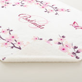 Floral Cherry Blossom Pink White Monogram Sherpa Deken (3/4)