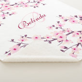 Floral Cherry Blossom Pink White Monogram Sherpa Deken (3/4)