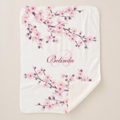Floral Cherry Blossom Pink White Monogram Sherpa Deken (Voorkant)