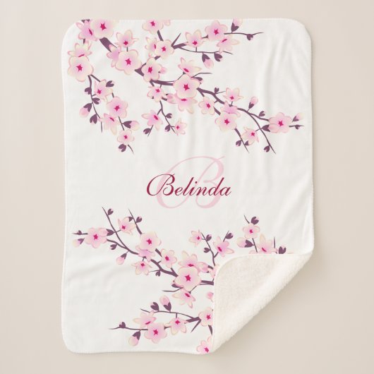 Floral Cherry Blossom Pink White Monogram Sherpa Deken (Voorkant)