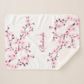 Floral Cherry Blossom Pink White Monogram Sherpa Deken (Voorkant (horizontaal))