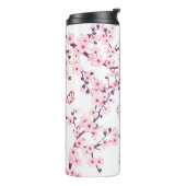 Floral Cherry Blossom Pink White Name Monogram Thermosbeker (Gedraaid links)