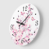 Floral Cherry Blossom Pink White Numbers Grote Klok (Hoek)
