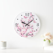 Floral Cherry Blossom Pink White Numbers Grote Klok (Huis)