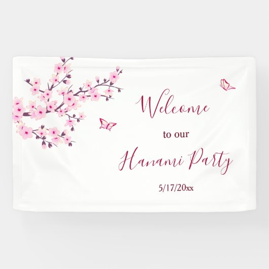 Floral Cherry Blossom Pink White personaliseren Spandoek (Horizontaal)