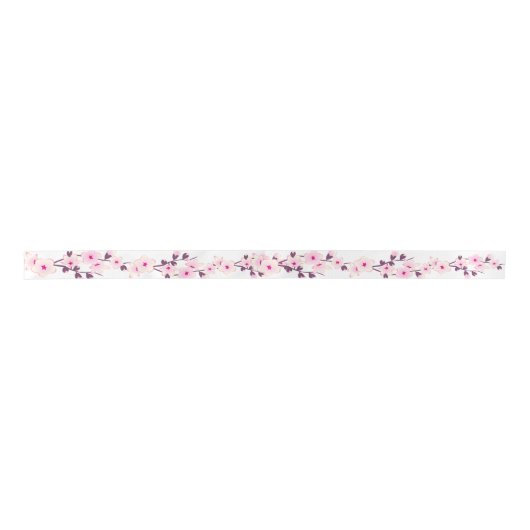 Floral Cherry Blossom Pink White Ribbon Satijnen Lint (Voorkant)