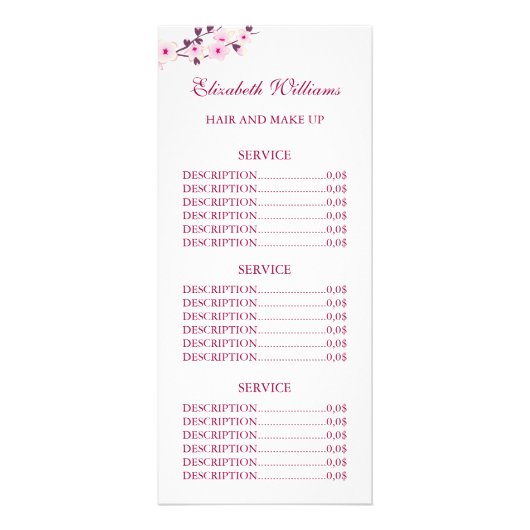 Floral Cherry Blossom Pink White Service Prijzen Reclamekaart (Voorkant)