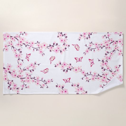 Floral Cherry Blossom Pink White Strandlaken (Voorkant)