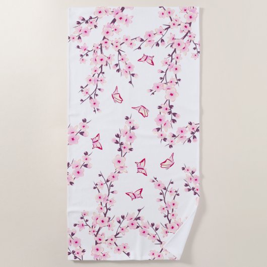 Floral Cherry Blossom Pink White Strandlaken (Voorkant)
