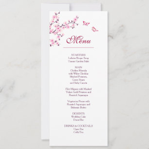 Floral Cherry Blossom Pink White Wedding Kaart