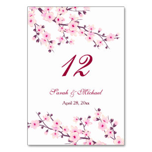 Floral Cherry Blossom Pink White Wedding Kaart