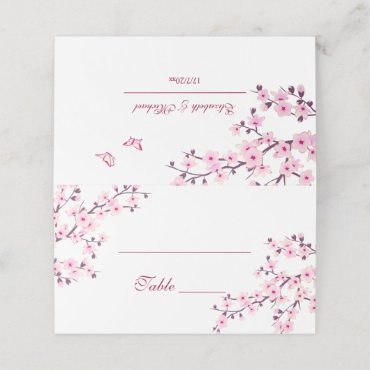Floral Cherry Blossom Pink White Wedding Plaatskaartje (Buitenkant ongevouwen)