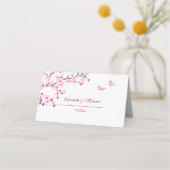 Floral Cherry Blossom Pink White Wedding Plaatskaartje (Achterkant)