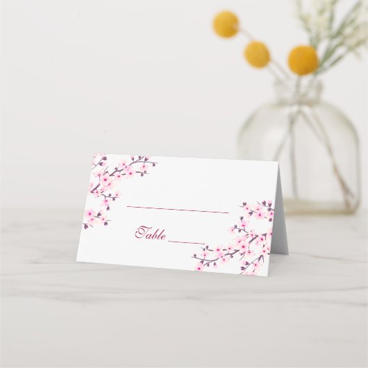 Floral Cherry Blossom Pink White Wedding Plaatskaartje (Voorkant)