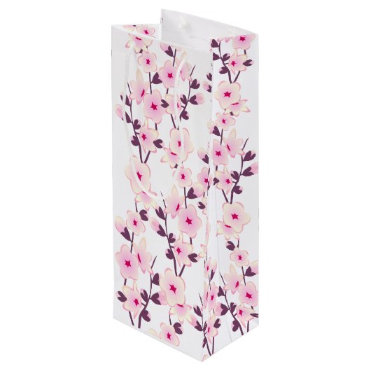 Floral Cherry Blossom Pink White Wijn Cadeautas (Achterkant Gekanteld)