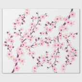 Floral Cherry Blossom Pink White Wrapping Paper Cadeaupapier (Vlak)