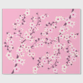 Floral Cherry Blossom Pink Wrapping Paper Cadeaupapier (Vlak)