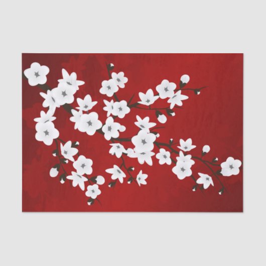 Floral Cherry Blossom Red White Tissuepapier (Voorkant)
