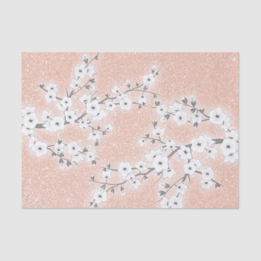 Floral Cherry Blossom Roos Gold Glitter Tissuepapier (Voorkant)