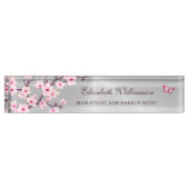 Floral Cherry Blossom roze grijze haar en Makeup Naambordje (Voorkant)