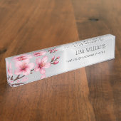 Floral Cherry Blossom roze grijze haar en Makeup Naambordje (Zijkant)