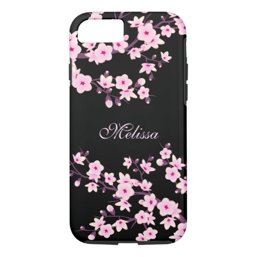  Floral Cherry Blossom Roze Monogram Case-Mate iPhone Case (Achterkant)