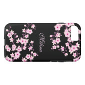  Floral Cherry Blossom Roze Monogram Case-Mate iPhone Case (Achterkant (Horizontaal))