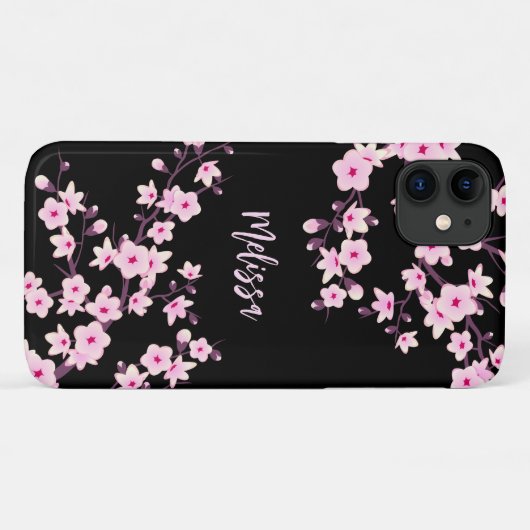 Floral Cherry Blossom Roze Monogram Case-Mate iPhone Case (Achterkant (horizontaal))