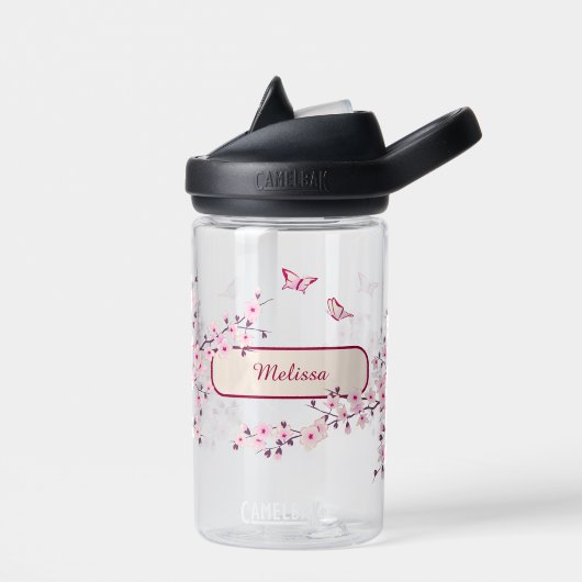 Floral Cherry Blossom | roze monogram Waterfles (Links)