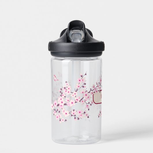 Floral Cherry Blossom | roze monogram Waterfles (Voorkant)