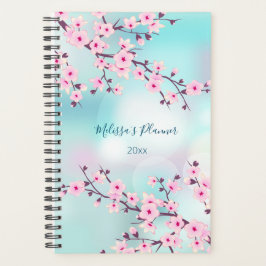 Floral Cherry Blossom roze turquoise naam en jaar Planner